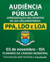 AUDIÊNCIA PÚBLICA – Projetos de Leis Orçamentárias: PPA, LDO e LOA